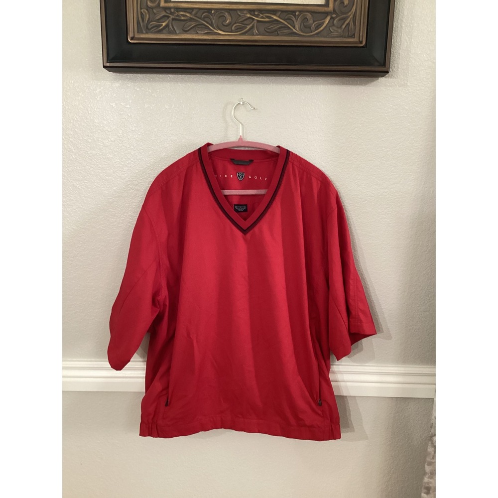 Nike Golf Red V Neck Pullover Short Sleeve Golfing Windbreaker Jacket‎